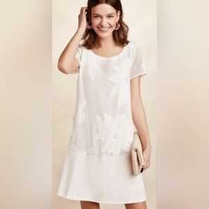 Anthropologie New Maeve Orchard Beach Mesh Floral Appliqué White Dress Size S